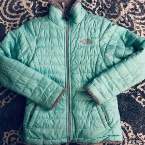Girls Mint Green/Gray North Face Reversible Jacket